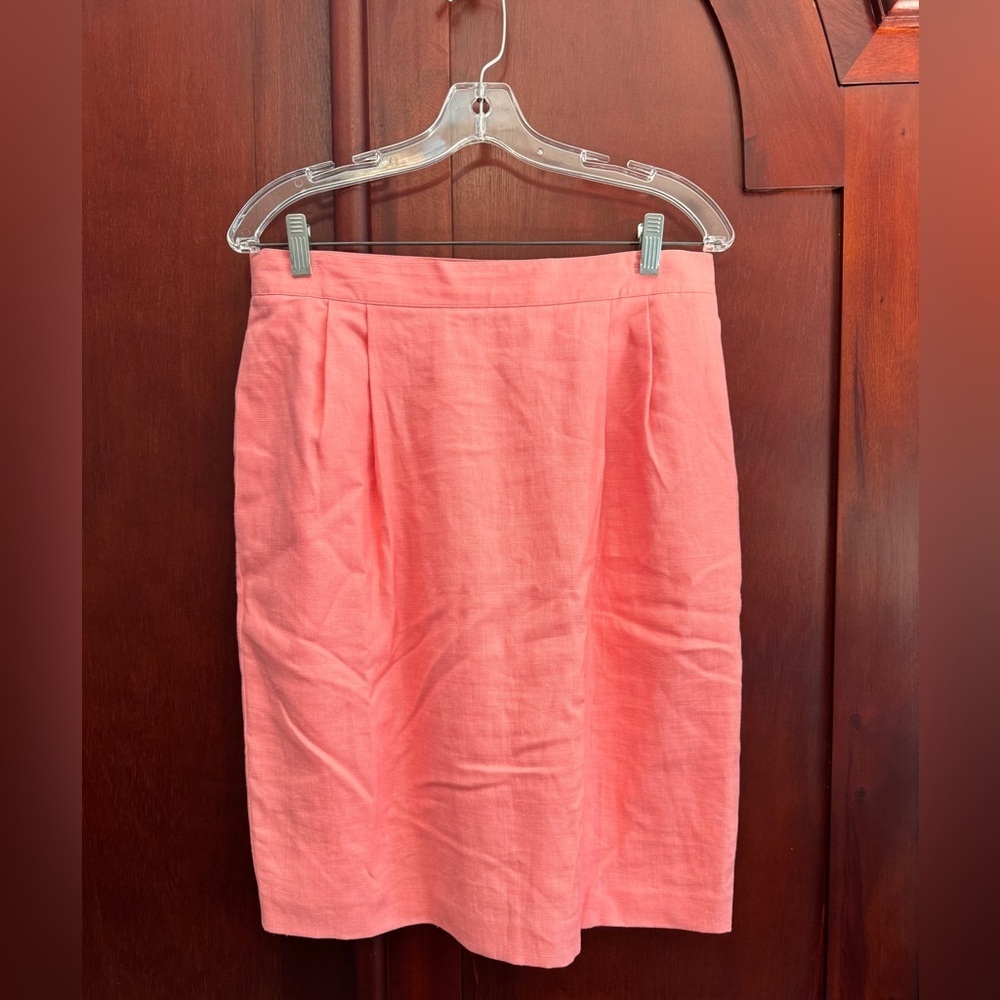 Talbots Vibrant Pink Pencil Skirt 100% linen front pleats pockets lined size 14